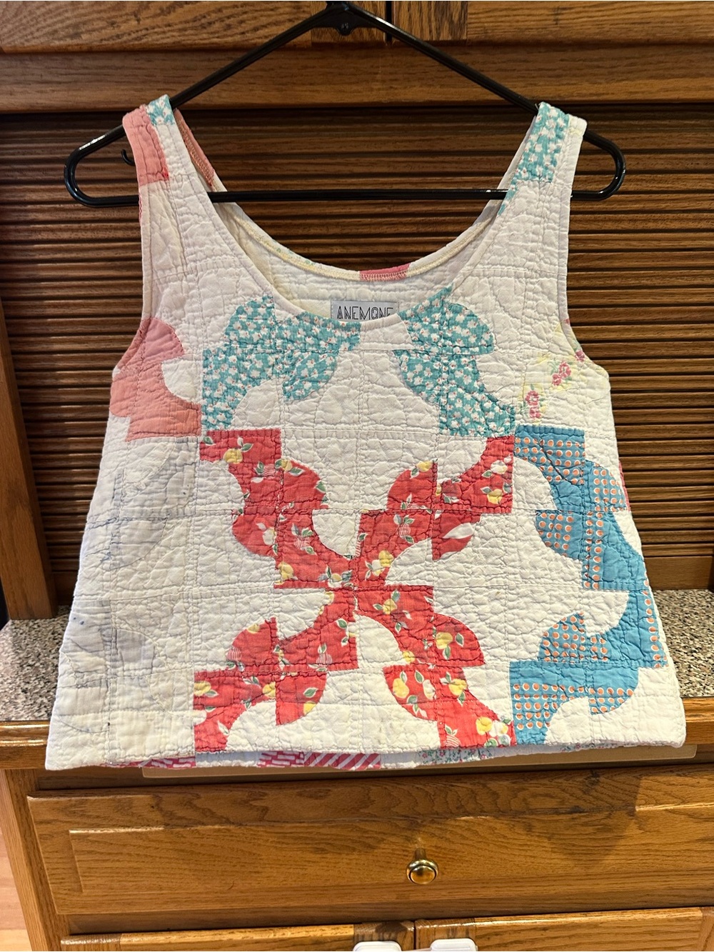 Anemone Coral & Aqua Patchwork Cotton Tank Top